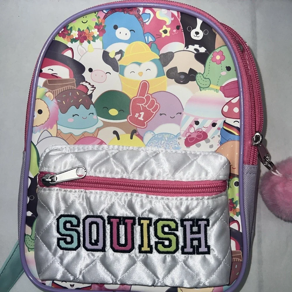 Squishmallow Mini Back Pack SQUISH #1 Pink pom pom keychain